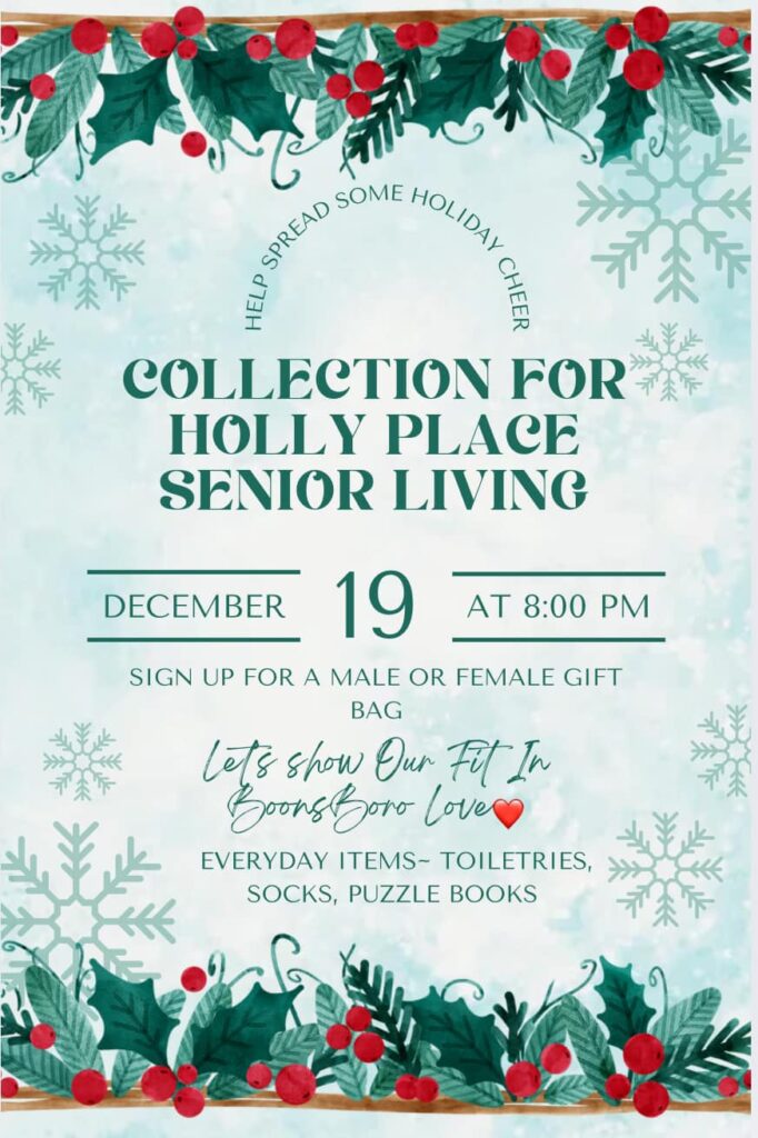 Flier for holiday drive for Holly Place Senior Living