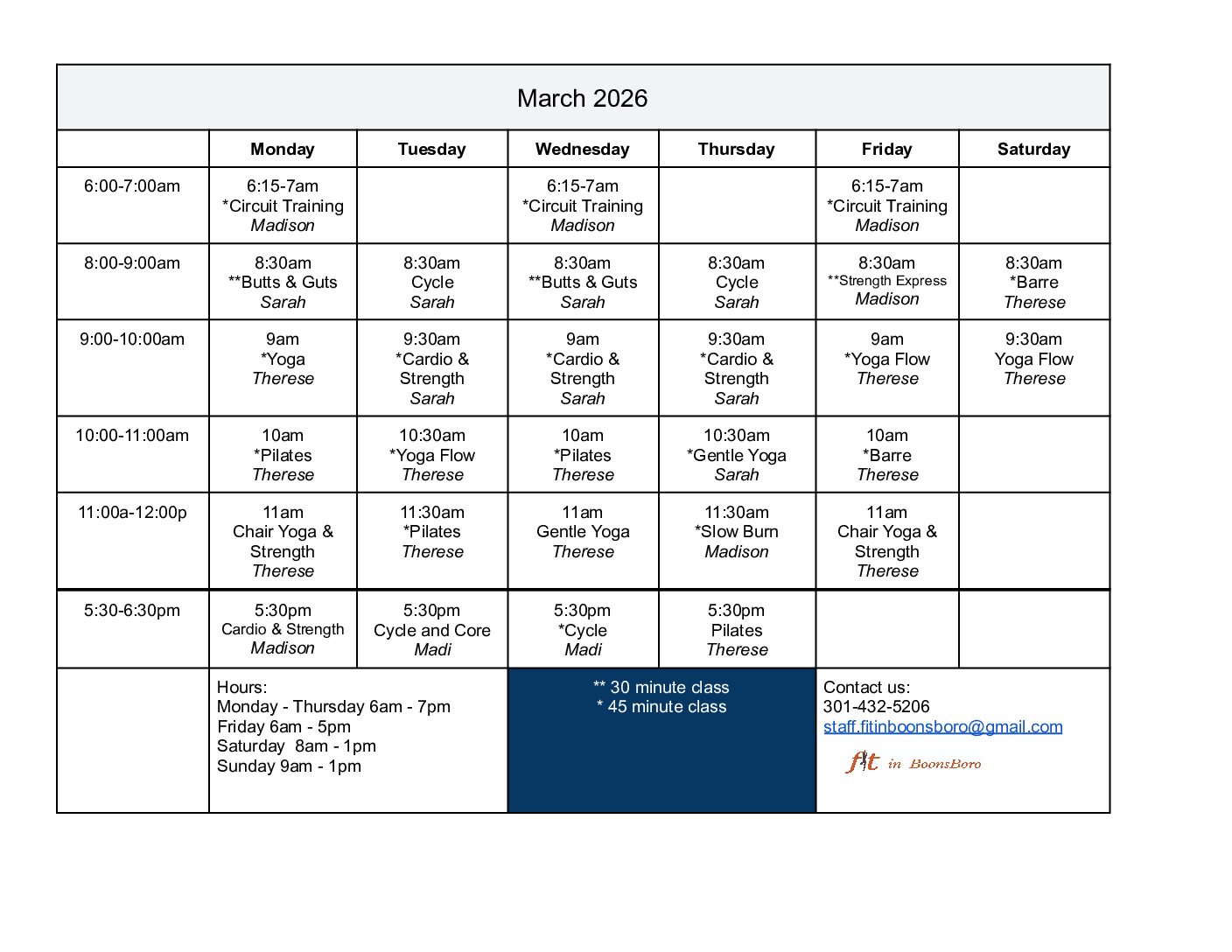 March Class Schedule 2026 Nov Schedule