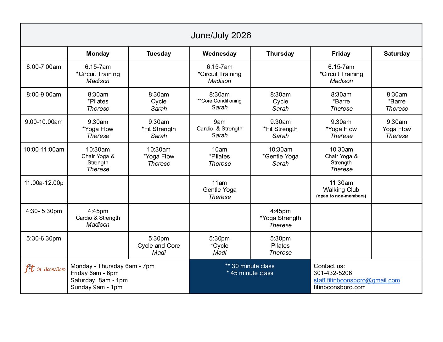 Nov Schedule