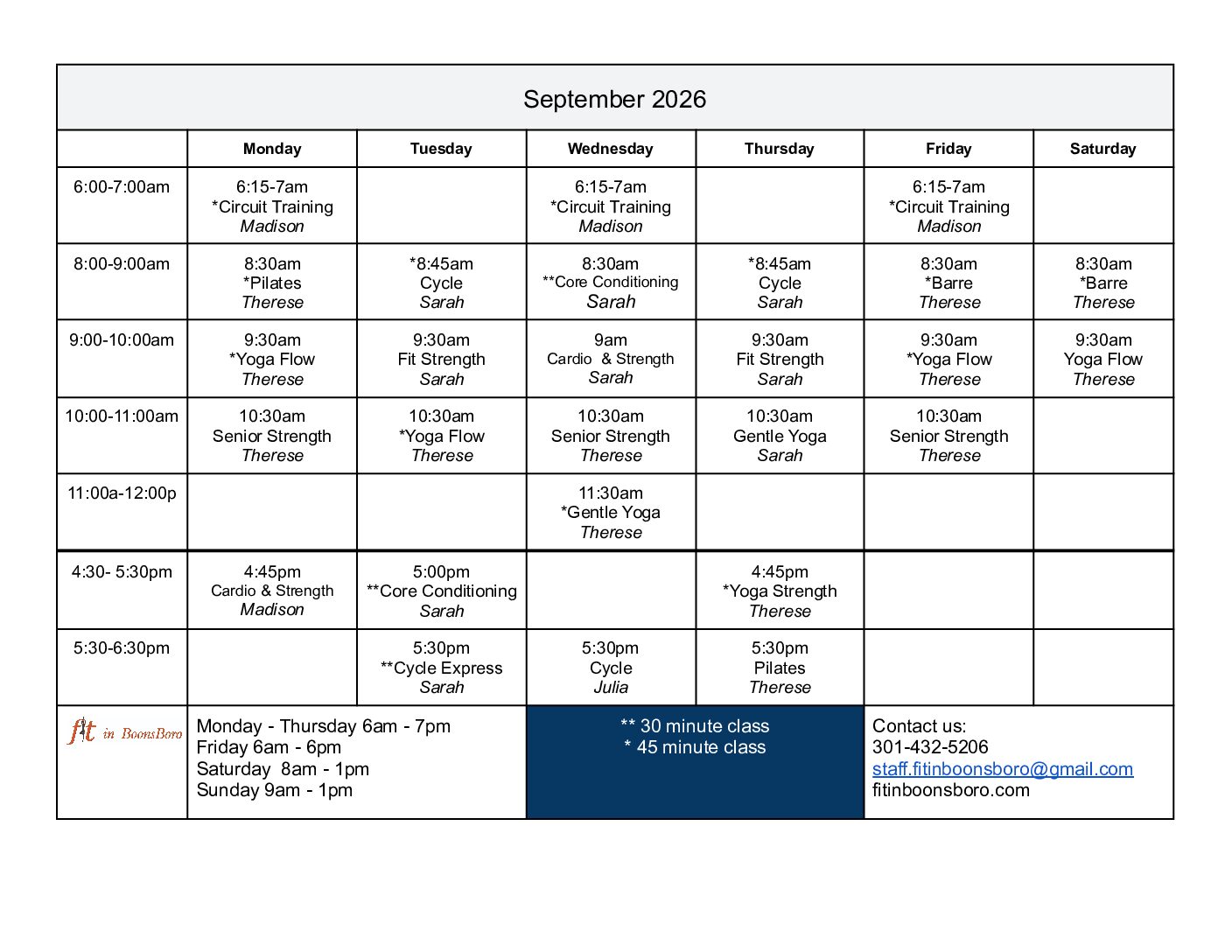 Nov Schedule